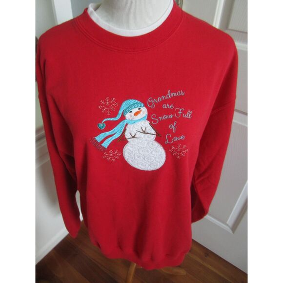 SWEET RED SWEATSHIRT GRANDMAS ARE SNOW FULL OF LOVE  WHITE TEE COLLAR  LARGE - Picture 1 of 4